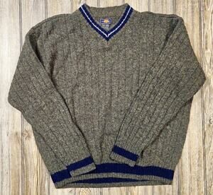 Vintage Route 66 Wool Ribbed V-neck Sweater Preppy Mens Sz XL Striped Grunge Y2K